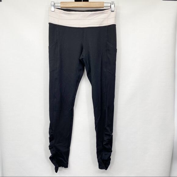 lululemon athletica Pants - Lululemon Cinch Waist Black Leggings w/ White Waistband
